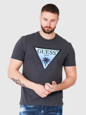 GUESS Grafitowy t-shirt męski z logo z palmą