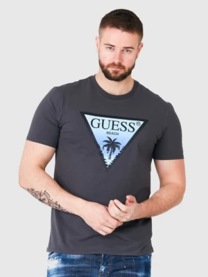 GUESS Grafitowy t-shirt męski z logo z palmą, Rozmiar M