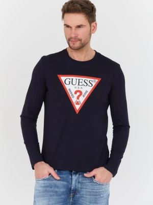 GUESS Granatowy męski longsleeve Original Logo Tee, Rozmiar XL