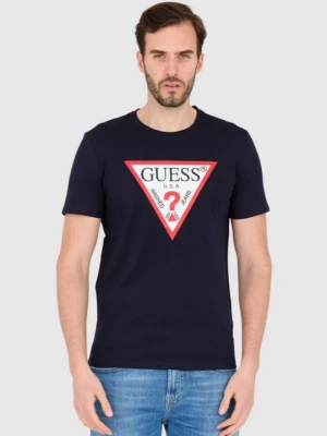 GUESS Granatowy męski t-shirt bawełniany slim fit, Rozmiar XL