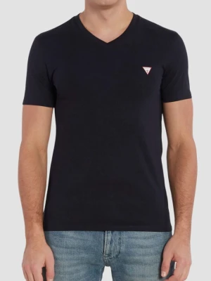 GUESS Granatowy męski t-shirt z małym logo, Rozmiar S