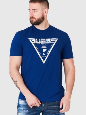 GUESS Granatowy t-shirt męski z logo w moro, Rozmiar L