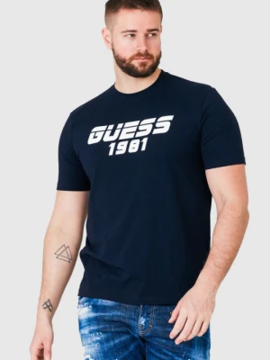 GUESS Granatowy t-shirt męski z odblaskowym logo, Rozmiar XXL