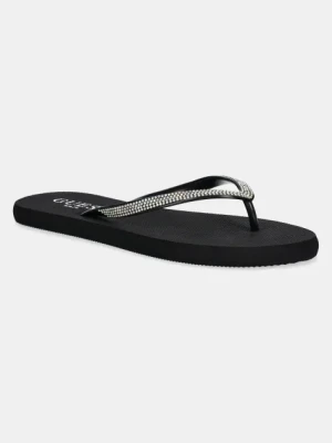 Guess japonki FLIP FLOP RHINESTONE damskie kolor czarny na płaskim obcasie E5GZ05 BB00F