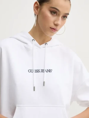 Guess Jeans bluza bawełniana damska kolor biały z kapturem W5RQ27 K68I4