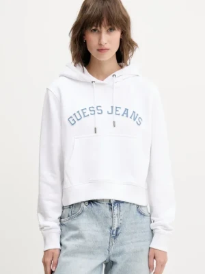 Guess Jeans bluza bawełniana damska kolor biały z kapturem z aplikacją W5GQ22 K68I4