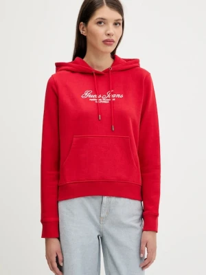 Guess Jeans bluza bawełniana damska kolor czerwony z kapturem z aplikacją W5YQ13 K68I4