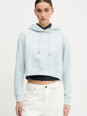 Guess Jeans bluza bawełniana damska kolor niebieski z kapturem z aplikacją W5GQ22 K68I4