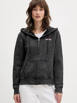 Guess Jeans bluza bawełniana damska kolor szary z kapturem z nadrukiem W5BQ14 KCPR1