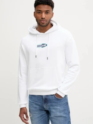 Guess Jeans bluza bawełniana męska kolor biały z kapturem z aplikacją M5YQ02 KCPR1