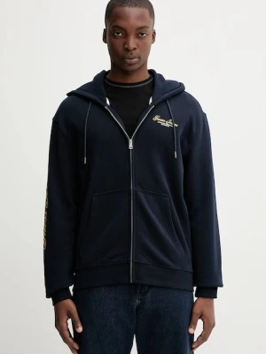 Guess Jeans bluza bawełniana męska kolor granatowy z kapturem z nadrukiem M5YQ15 KCPR1
