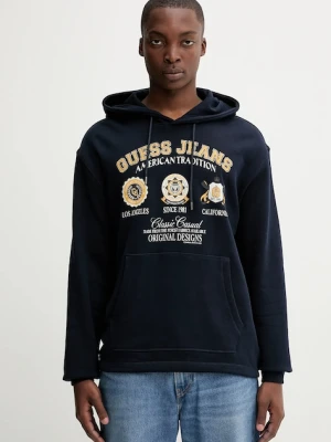 Guess Jeans bluza bawełniana męska kolor granatowy z kapturem z nadrukiem M5YQ18 KCPR1