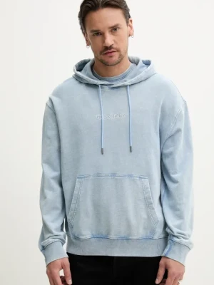 Guess Jeans bluza bawełniana męska kolor niebieski z kapturem z aplikacją M5GQ23 KCTJ1