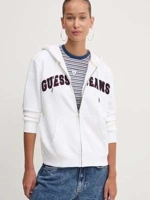 Guess Jeans bluza damska kolor biały z kapturem z aplikacją W4YQ14 KC811