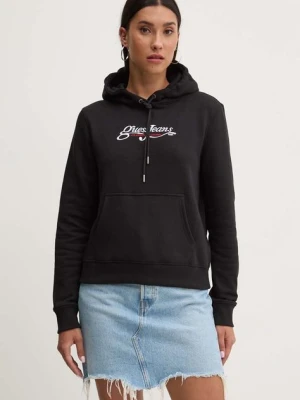 Guess Jeans bluza damska kolor czarny z kapturem z aplikacją W4YQ12 KC811