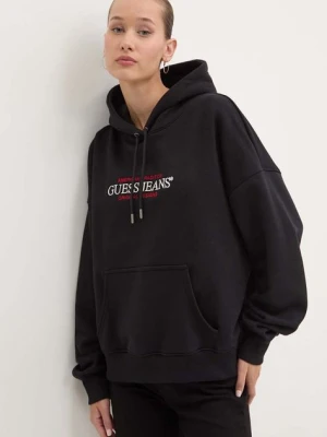 Guess Jeans bluza damska kolor czarny z kapturem z aplikacją W4YQ15 KC811