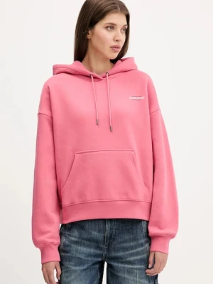 Guess Jeans bluza damska kolor różowy z kapturem z nadrukiem W4BQ21 KC811
