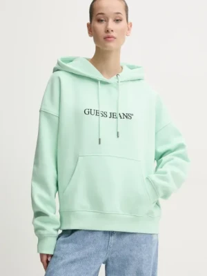 Guess Jeans bluza damska kolor zielony z kapturem W4YQ15 KC811