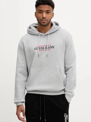 Guess Jeans bluza męska kolor szary z kapturem z aplikacją M4YQ23 K9V31
