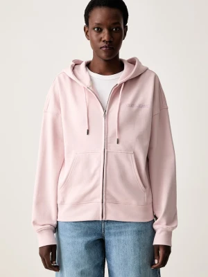 Guess Jeans bluza rozpinana z kapturem damska bawełniana różowy