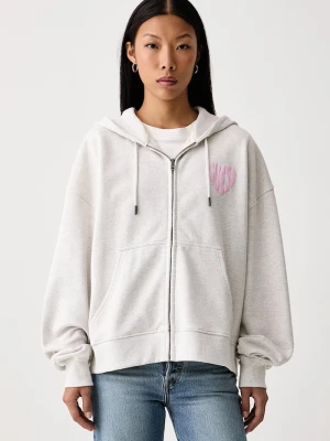 Guess Jeans bluza rozpinana z kapturem damska bawełniana szary