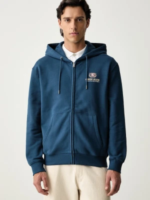 Guess Jeans bluza rozpinana z kapturem męska bawełniana niebieski