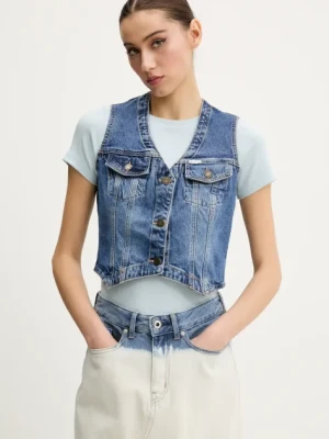 Guess Jeans kamizelka jeansowa kolor granatowy jednorzędowa W5GN74 D5M46