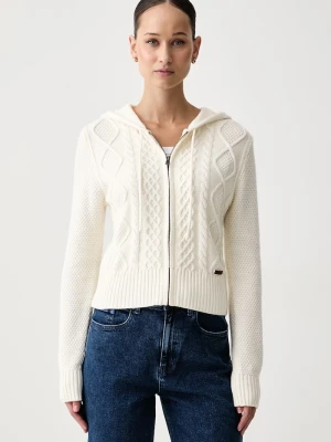 Guess Jeans kardigan damski z dodatkiem wełny beżowy