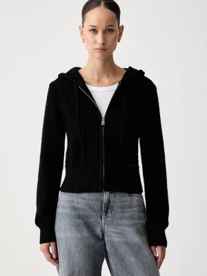 Guess Jeans kardigan damski z dodatkiem wełny czarny