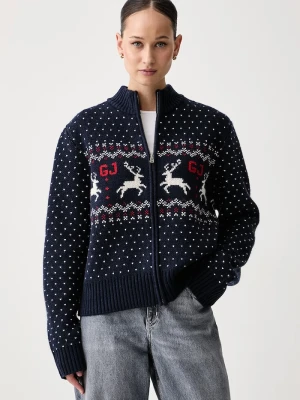 Guess Jeans kardigan damski z wełną granatowy