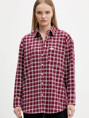 Guess Jeans koszula bawełniana damska kolor bordowy relaxed z kołnierzykiem klasycznym W5BH40 WGMH1