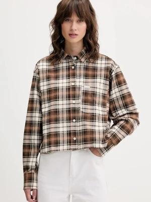 Guess Jeans koszula bawełniana damska kolor brązowy relaxed z kołnierzykiem klasycznym W5BH39 WGMH1