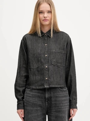 Guess Jeans koszula bawełniana damska kolor czarny relaxed z kołnierzykiem klasycznym W5BH0D D6161