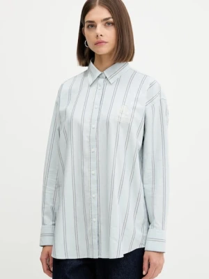 Guess Jeans koszula bawełniana damska kolor niebieski relaxed z kołnierzykiem klasycznym W5YH98 WHFL1