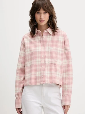 Guess Jeans koszula bawełniana damska kolor różowy relaxed z kołnierzykiem klasycznym W5BH39 WGMH1