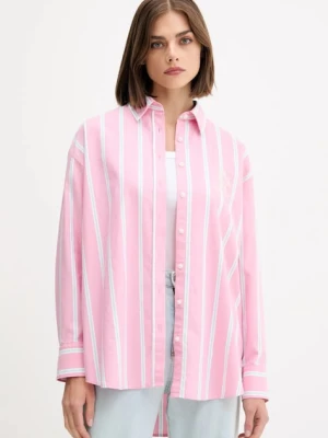 Guess Jeans koszula bawełniana damska kolor różowy relaxed z kołnierzykiem klasycznym W5YH98 WHFL1