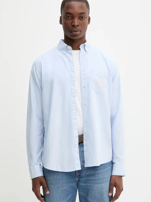 Guess Jeans koszula bawełniana męska kolor niebieski regular z kołnierzykiem button-down M5YH64 WHFK1