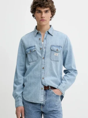 Guess Jeans koszula bawełniana męska kolor niebieski regular z kołnierzykiem klasycznym M5GH56 D5M82