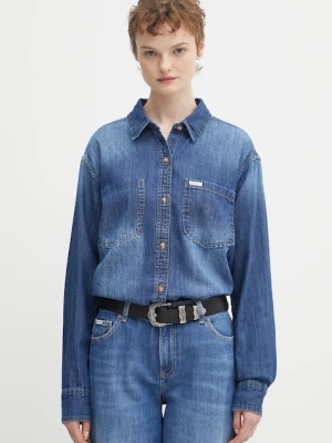 Guess Jeans koszula jeansowa damska kolor granatowy relaxed z kołnierzykiem klasycznym W5YH0D D5M8A
