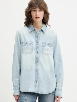 Guess Jeans koszula jeansowa damska kolor niebieski regular z kołnierzykiem klasycznym W5RH37 D5M83