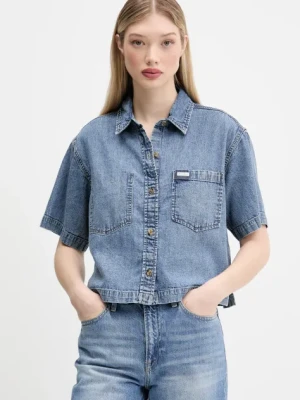 Guess Jeans koszula jeansowa damska kolor niebieski relaxed z kołnierzykiem klasycznym W5GH0F D5M81