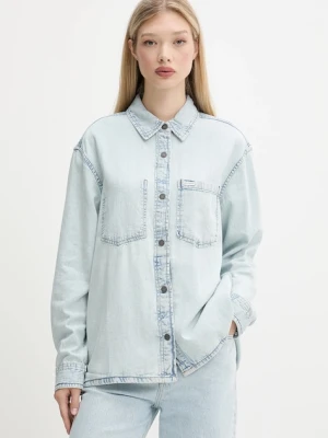 Guess Jeans koszula jeansowa damska kolor niebieski relaxed z kołnierzykiem klasycznym W5GH0H D5M83