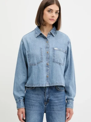 Guess Jeans koszula jeansowa damska kolor niebieski relaxed z kołnierzykiem klasycznym W5YH0D D5M86