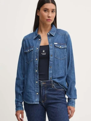 Guess Jeans koszula jeansowa damska kolor niebieski slim z kołnierzykiem klasycznym W4YH35 D5EI3