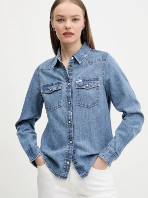 Guess Jeans koszula jeansowa damska kolor niebieski slim z kołnierzykiem klasycznym W5RH35 D5M81