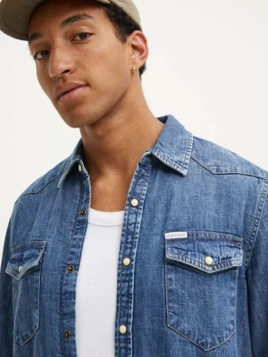 Guess Jeans koszula jeansowa męska kolor niebieski slim z kołnierzykiem klasycznym M4YH55 D5EI1