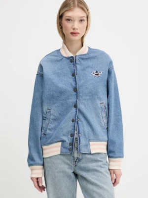 Guess Jeans kurtka bomber jeansowa kolor niebieski przejściowa oversize W5GN75 D5M4A