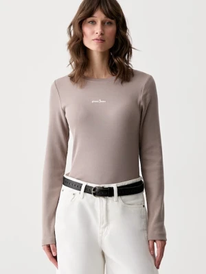 Guess Jeans longsleeve damski bawełniany z elastanem beżowy