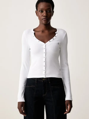 Guess Jeans longsleeve damski bawełniany z elastanem biały