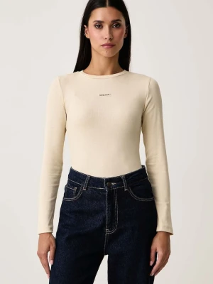 Guess Jeans longsleeve damski z bawełną beżowy